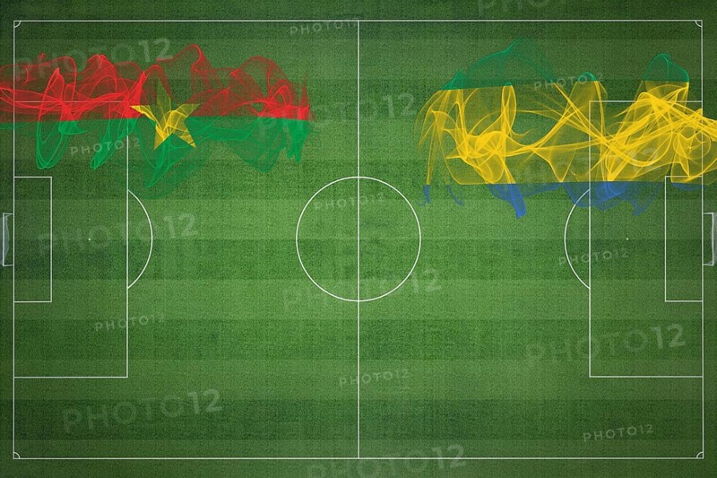 Burkina Faso vs Gabon Soccer Match, national colors, national flags, soccer field, football game, Competition concept, Copy space