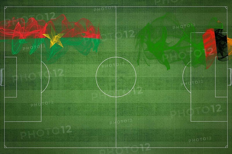 Burkina Faso vs Zambia Soccer Match, national colors, national flags, soccer field, football game, Competition concept, Copy space