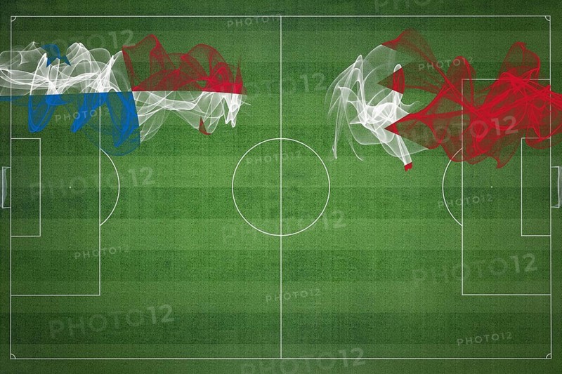 Panama vs Bahrain Soccer Match, national colors, national flags, soccer field, football game, Competition concept, Copy space