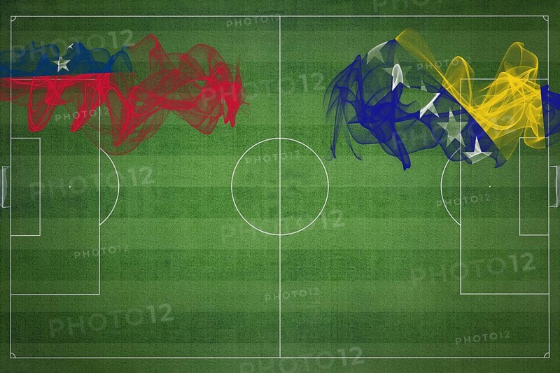 Samoa vs Bosnia and Herzegovina Soccer Match, national colors, national flags, soccer field, football game, Competition concept, Copy space