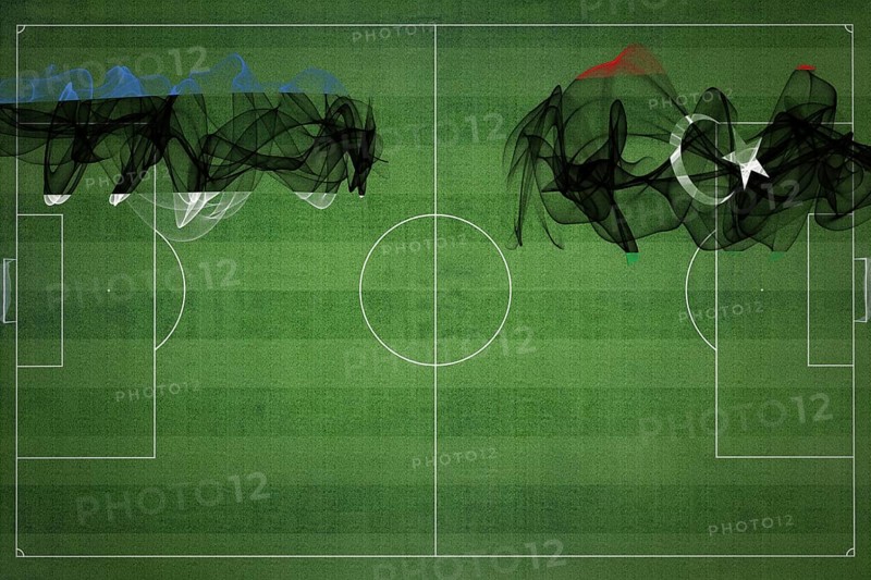 Estonia vs Libya Soccer Match, national colors, national flags, soccer field, football game, Competition concept, Copy space