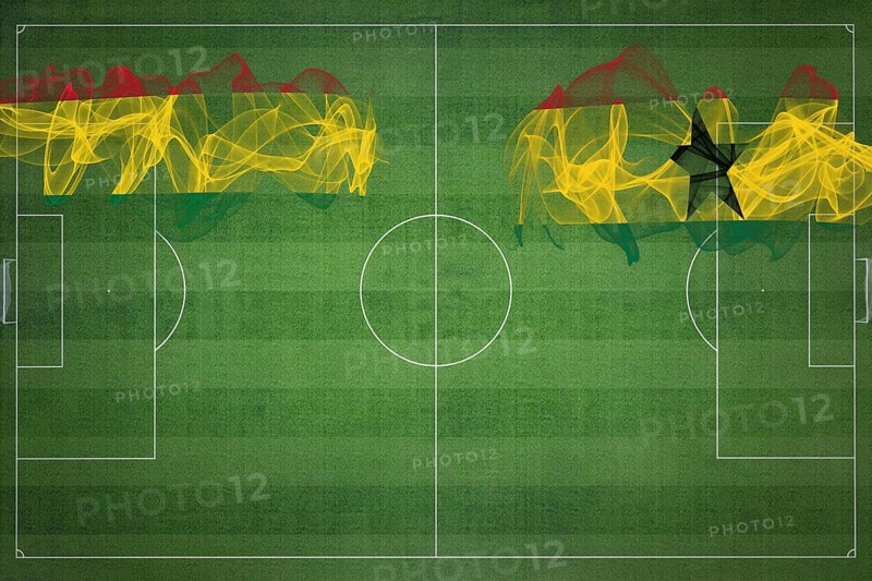 Bolivia vs Ghana Soccer Match, national colors, national flags, soccer field, football game, Competition concept, Copy space