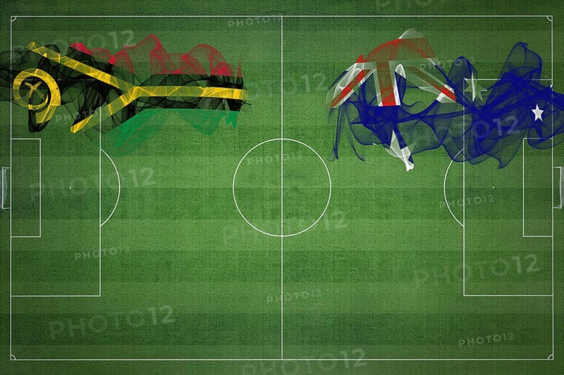 Vanuatu vs Australia Soccer Match, national colors, national flags, soccer field, football game, Competition concept, Copy space