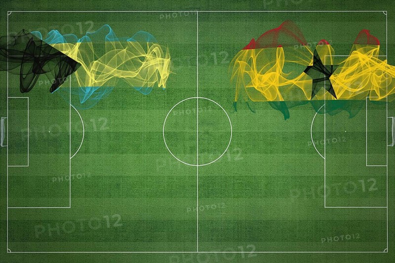 Bahamas vs Ghana Soccer Match, national colors, national flags, soccer field, football game, Competition concept, Copy space