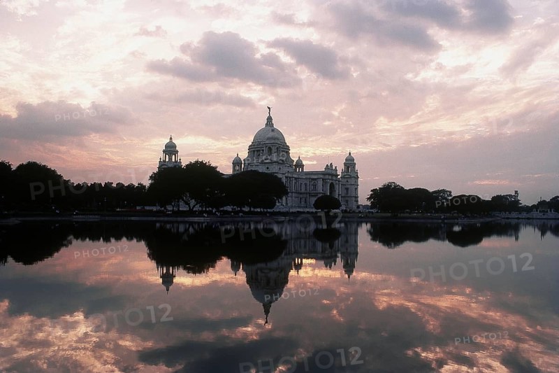 Reflection of Victoria memorial during sunset, Calcutta, West Bengal, India, Asia