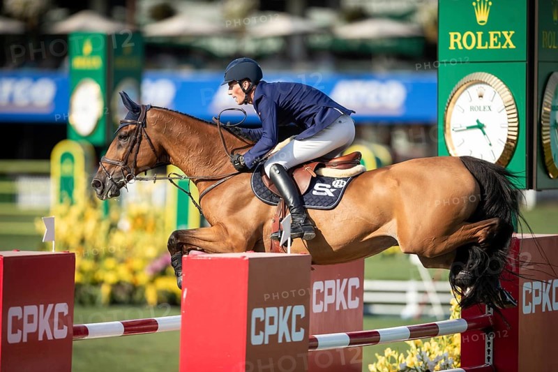 German rider Daniel Deusser riding Killer Queen VDM competes in the second round and jumpoff of the CPKC International GP at Spruce Meadows Masters, in Calgary, Alberta, Canada, North America