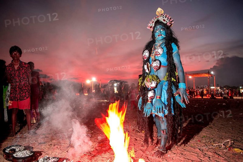 Woman dress as Hindu Goddess Kali, Tamil Nadu, India, Asia