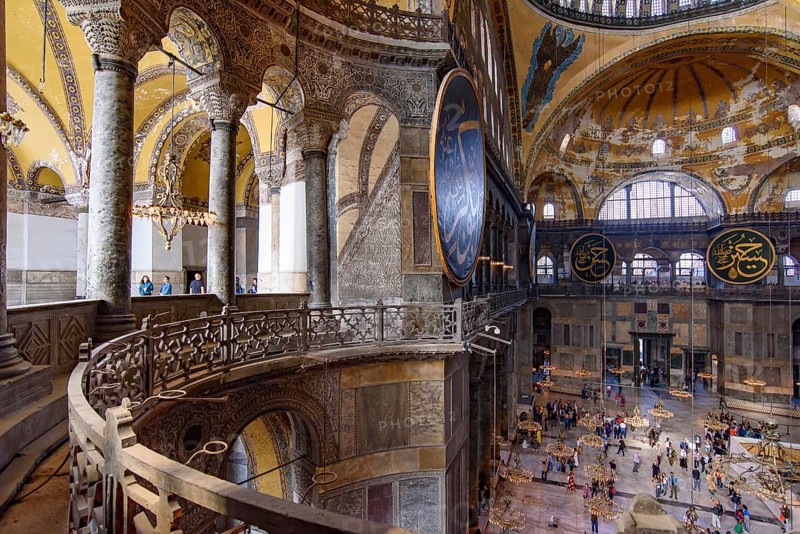 Interior of Hagia Sophia, former Orthodox cathedral and Ottoman imperial mosque, in Istanbul, Turkey, Asia