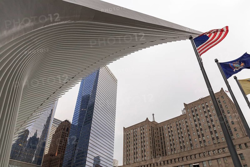View of architecture around the World Trade Centre in Lower Manhattan, New York, NY, USA, United States, North America