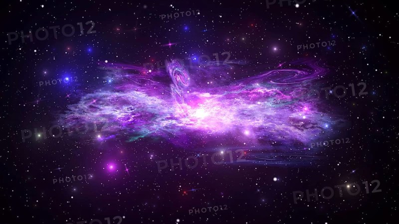 Universe with Galaxy, Stars and Colorful Nebula on Dark Starry Background