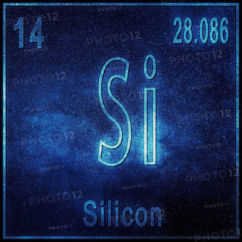 Silicon chemical element, Sign with atomic number and atomic weight, Periodic Table Element