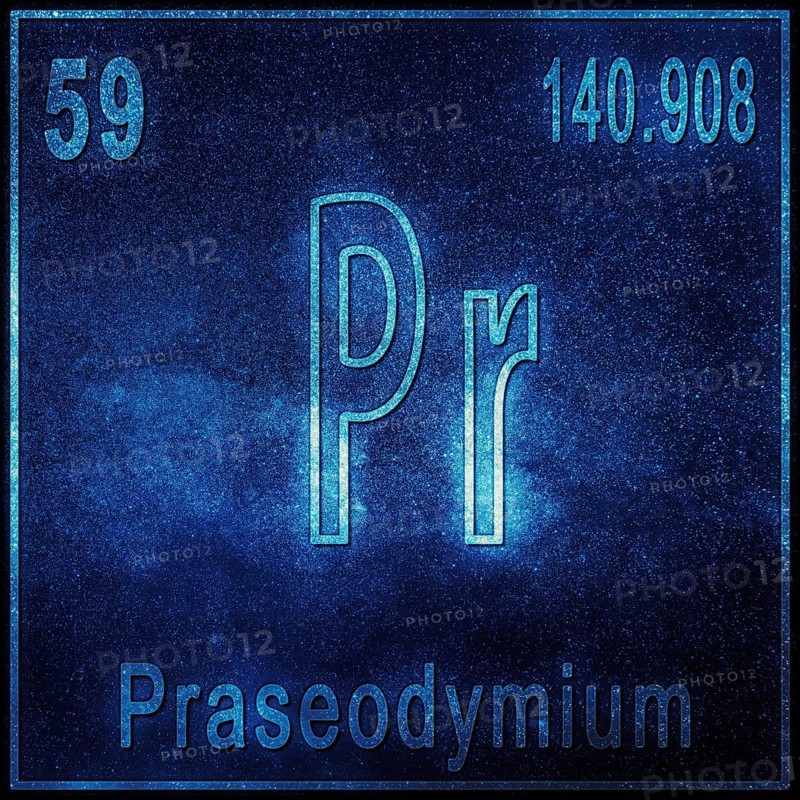 Praseodymium chemical element, Sign with atomic number and atomic weight, Periodic Table Element