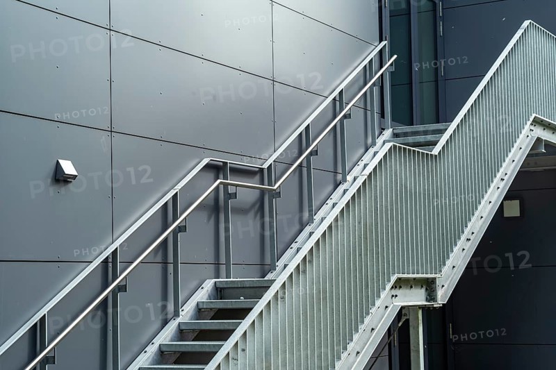 Hot-dip galvanized external staircase on a modern building