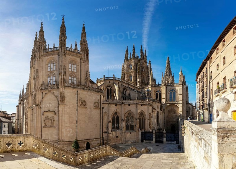 Burgos, Spain, 14 April, 2024: view of the French Gothic landmark Cathedral of Saint Mary in downtown Burgos, Europe