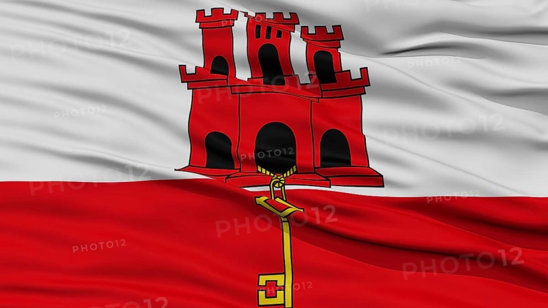 Closeup Gibraltar Flag, Waving in the Wind, High Resolution