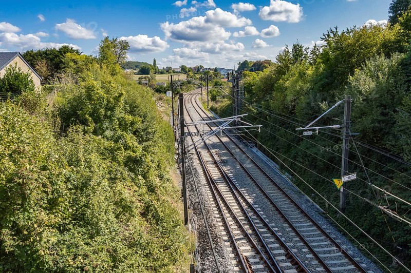 Railway line in the city of Virton in the province of Luxembourg in Belgium