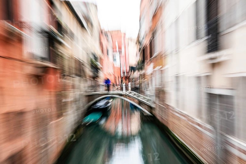 Bridge over a canal, zoom effect, Venice, Italy, Europe