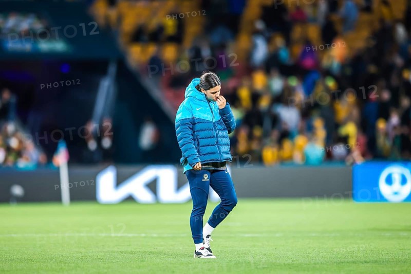 BRISBANE, AUSTRALIA, JULY 27: Sam Kerr of Australia reacts after Australia's loss to Nigeria at the FIFA Women's World Cup Australia New Zealand 2023 at Brisbane Stadium on July 27, 2023