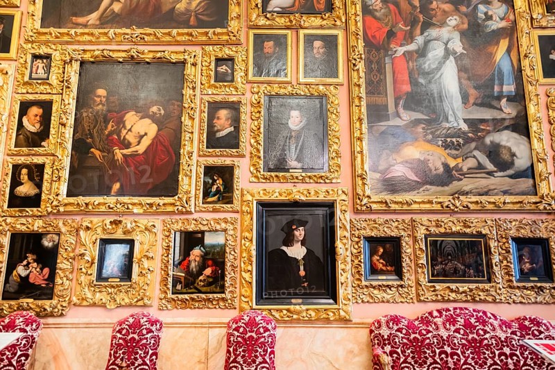 Isola Bella, Italy, 1 August 2023: Borromeo's villa interior with paintings collection, nobody, Europe