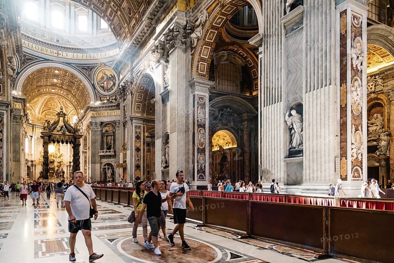 Rome, Italy, August 19, 2016: Interior view of St Peters Basilica. The Papal Basilica of St. Peter in the Vatican is an Italian Renaissance church in Vatican City, the papal enclave within the city of Rome, Europe