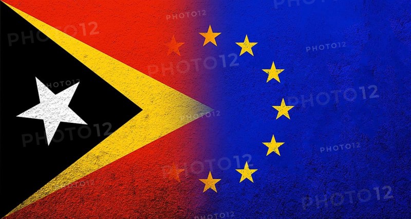 Flag of the European Union with East Timor National flag. Grunge background