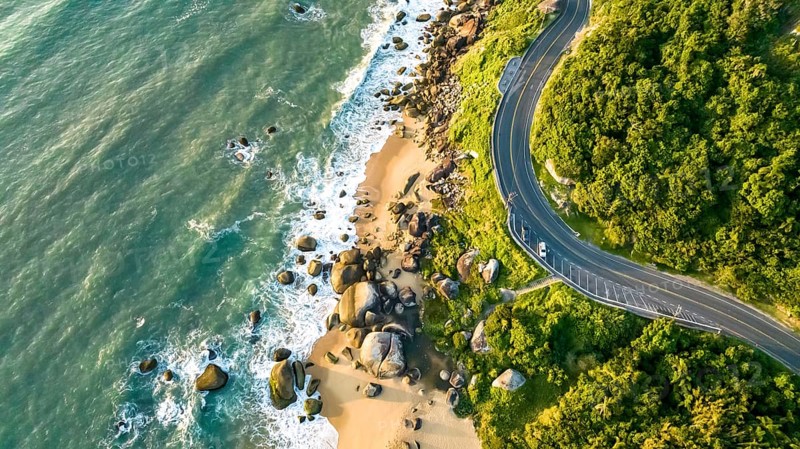 Balneario Camboriu in Santa Catarina. Taquaras Beach and Laranjeiras Beach in Balneario Camboriu. Aerial view in landscape. Brazil