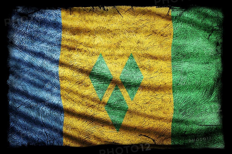 Saint Vincent and the Grenadines Flag, Grunge Texture Background