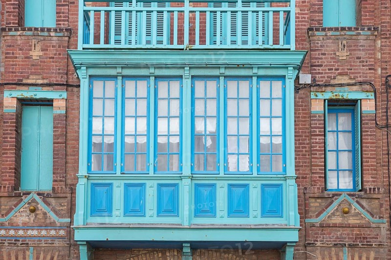 Belle Epoque houses along the French coast. Typical colorful Belle Epoque houses in Art Nouveau style, in the Quartier Balneair in Mers-les-Bains on the French coast
