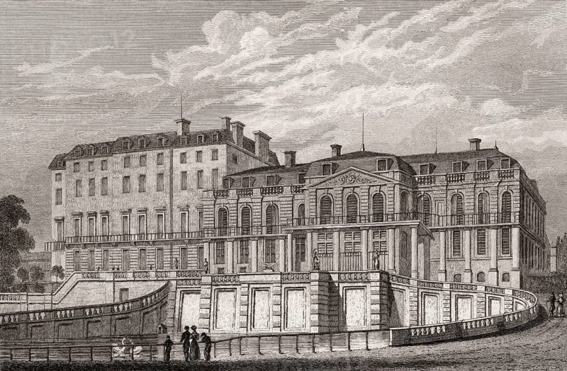 Château de Saint-Cloud, Hauts-de-Seine, Paris, antique steel engraved print, 1831