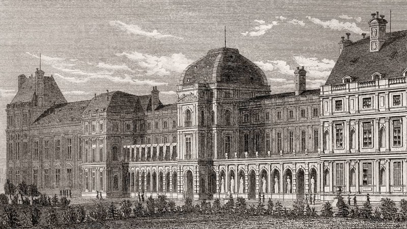 Tuileries Palace, Paris, antique steel engraved print, 1831