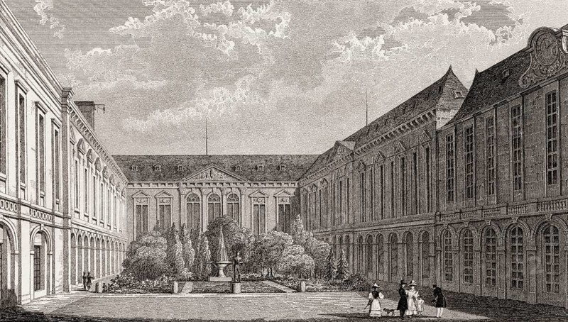 Bibliothèque nationale de France, Paris, antique steel engraved print, 1831
