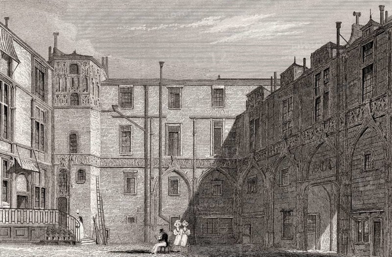 Hotel Du Preux, Paris, antique steel engraved print, 1831