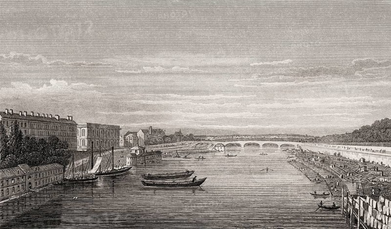 Pont Louis XVI, Pont de la Concorde, Paris, antique steel engraved print, 1831