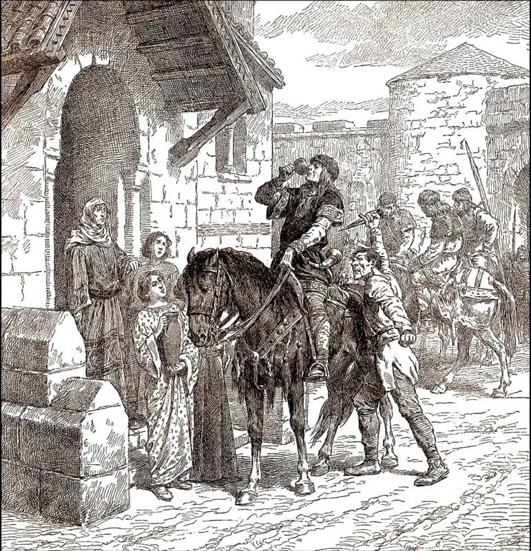 Illustration of the Assassination of Edward the Martyr or Eadweard, c. 962 - 978, king of the English from 975 until he was murdered in 978, die Ermordung