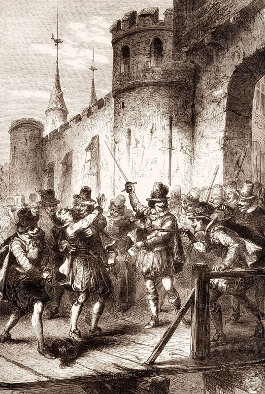 The assassination of Concino Concini, marquis d'Ancre, on the bridge of the Louvre, Paris, France, Europe