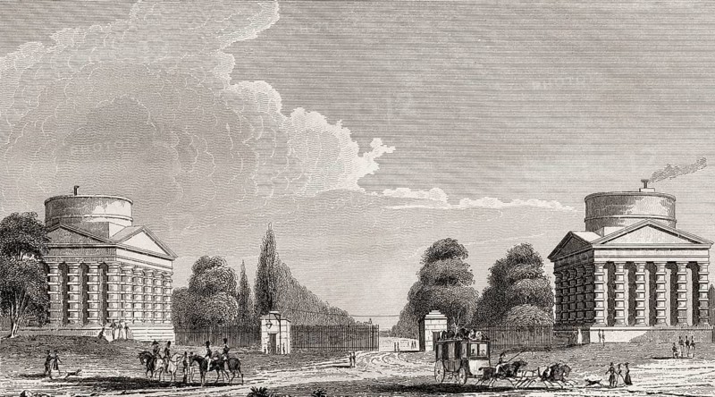 La barrière de l'Étoile, place de l'Étoile, antique steel engraved print, 1831