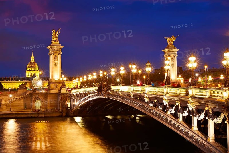 Pont Alexandre III in Paris France sunset over Seine river