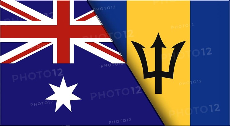 Double Flag of Australia and Barbados. Australian and Barbadian National flags. 3D illustration. Illustration of Double Flag. National symbol. Two Flags Together