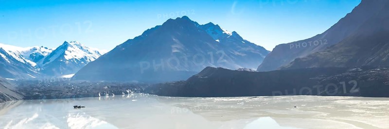 Mount Cook, New Zealand. plane ride to an area completely covered by ice and snow. Oceania. Web banner
