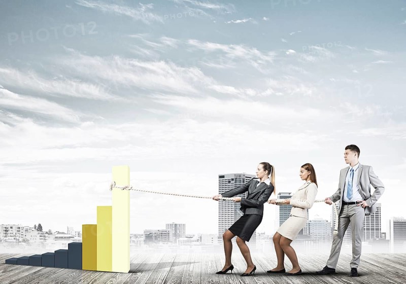 Businessteam working in collaboration making diagram grow and progress