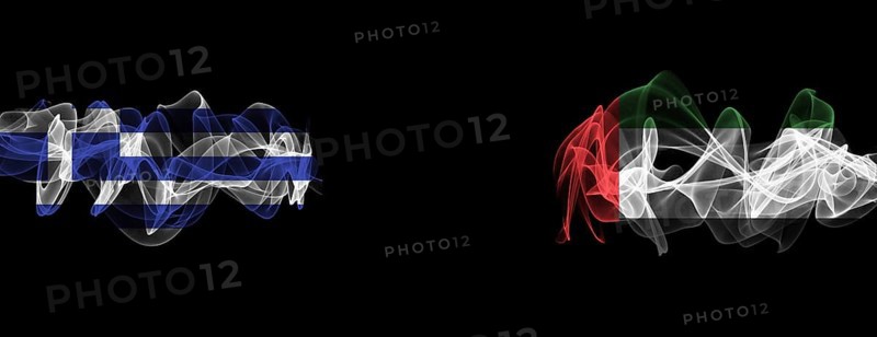 Flags of Greece and UAE on Black background, Greece vs United Arab Emirates Smoke Flags