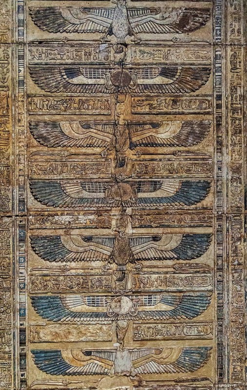 Ancient color egypt images and hieroglyphics on wall