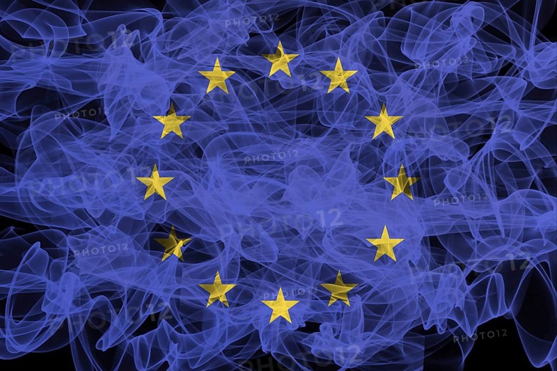 EU smoke flag on black background, EU flag