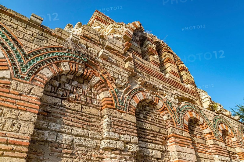 Details of the Church of Christ Pantocrator in Nessebar ancient city. Nesebar, Nesebr is a UNESCO World Heritage Site. An ancient Byzantine architecture church in Nessebar, Bulgaria, Europe