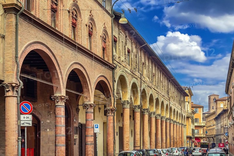 Street in historic center of Bologna, Italy, Europe