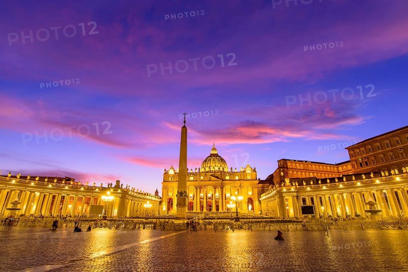 Sunset view of St. Peter's Basilica in Vatican City, the largest church in the world