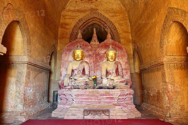 Buddha statue inside ancient Buddha statue inside of old Temple at Bagan Kingdom, Myanmar (Burma)