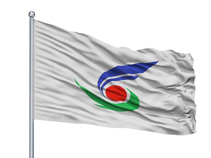 Setouchi City Flag On Flagpole, Country Japan, Okayama Prefecture, Isolated On White Background