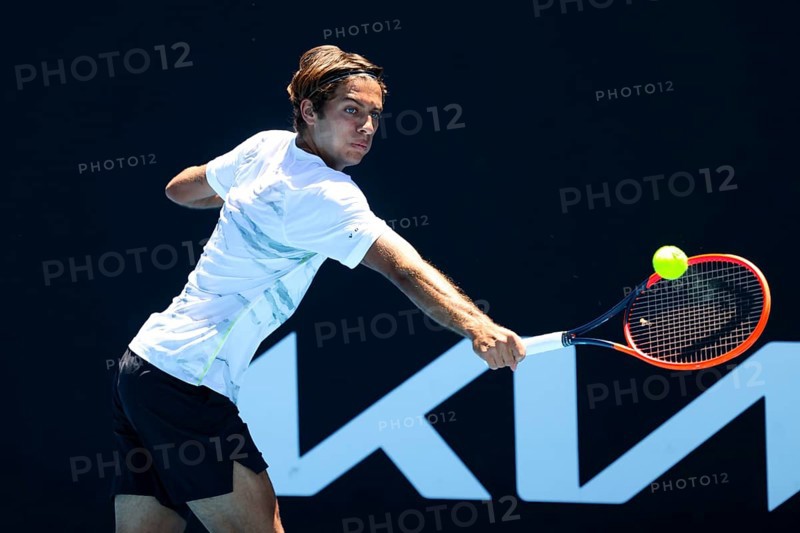 MELBOURNE, AUSTRALIA, JANUARY 11: Flavio Cobolli of Italy on his way to beating Benjamin Hassan of Lebanon in qualifying for the 2024 Australian Open at Melbourne Park on January 11, 2024 in Melbourne, Australia, Oceania