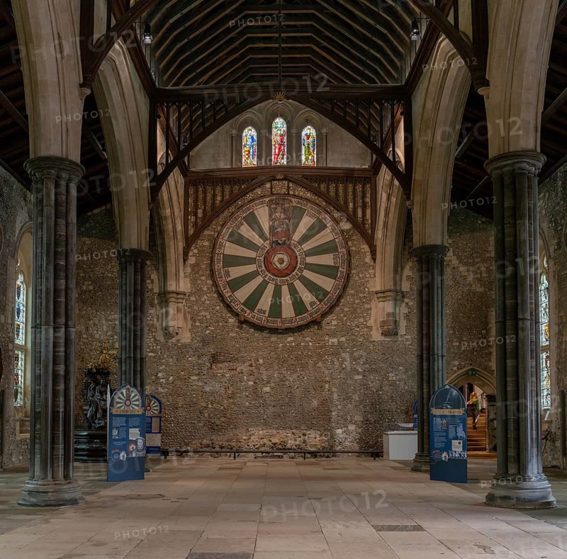 Winchester, United Kingdom, 8 September, 2022: interior view of The Great Hall and the Round Table of King Arthur in the Winchester Castle, Europe